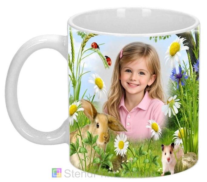 Кружка з фото кролик хом’ячок квіти галявина замовити