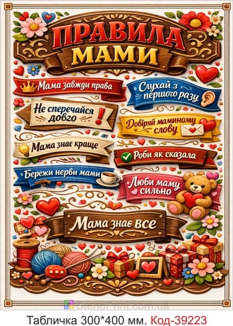 Табличка Правила мамы в подарок для мамы купить