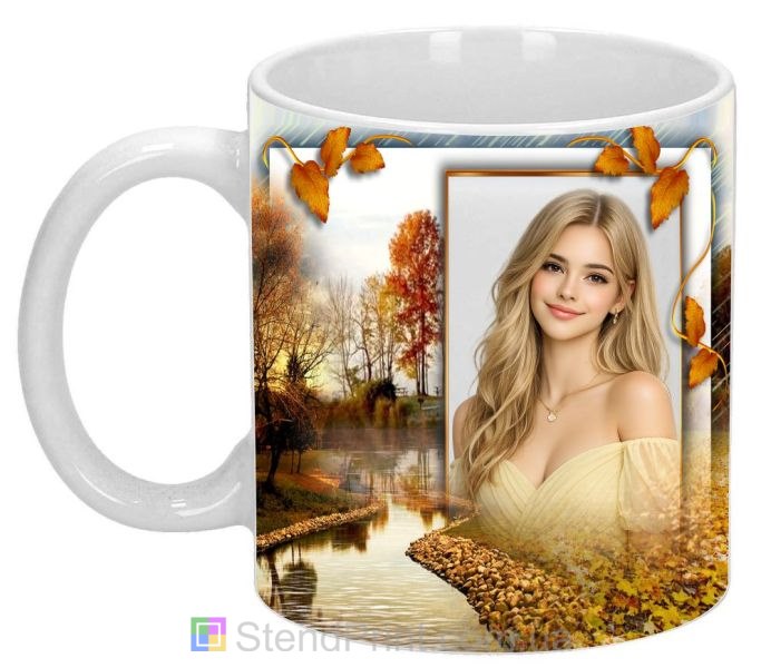 Чашка с фото осенний пейзаж река и листья персональная печать