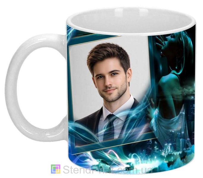 Чашка с фото на подарок мужчине в стиле ночных авто гонок