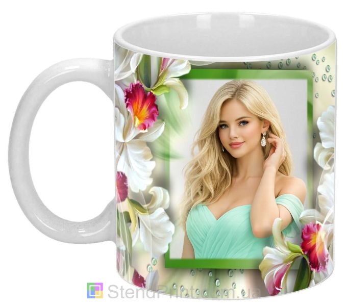 Кружка з фото розкішні квіти та роса зі своїм фото замовити