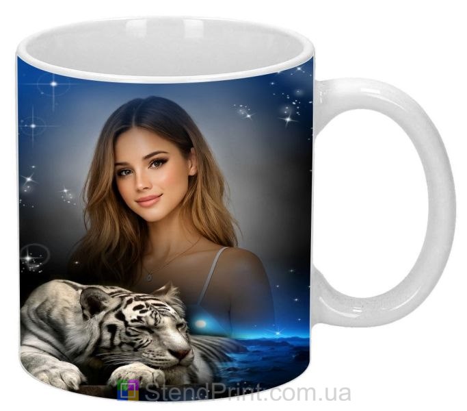 Кружка с фото белый тигр звёздное небо заказать