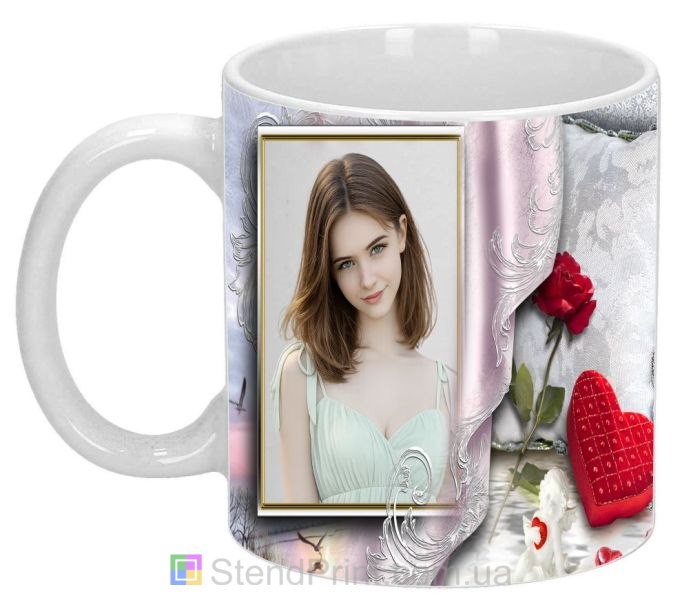 Кружка з фото в шовковому оформленні — вишуканий подарунок
