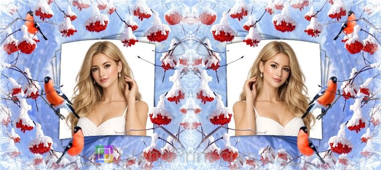 Кружка з фото зима горобина в снігу та снігурі персональний друк