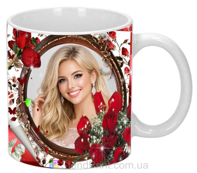 Горнятко з фото для коханої з червоними трояндами класичний романтичний подарунок замовити