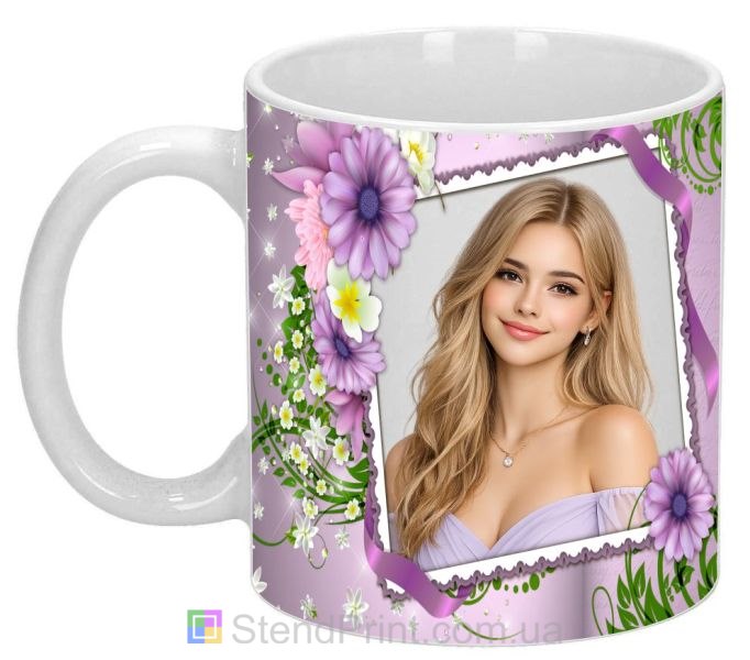 Кружка з фото для дівчини з квітковим дизайном красивий подарунок замовити
