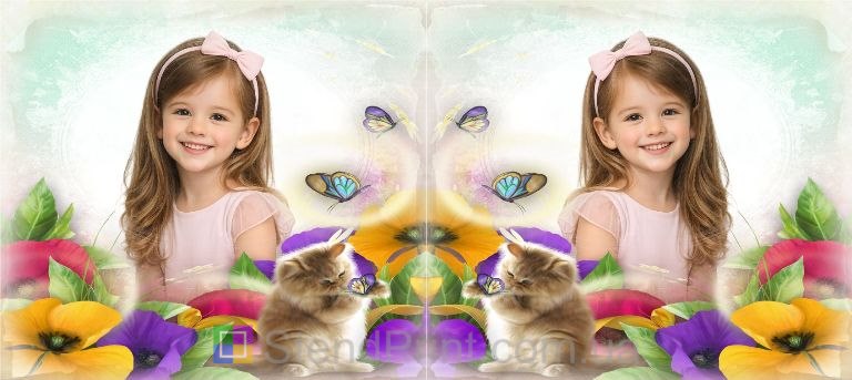 Кружка с фото котёнок цветы бабочки нежный дизайн заказать