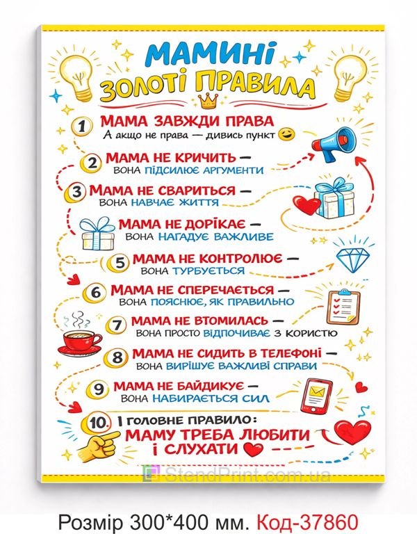 Табличка мамині золоті правила декоративна на стіну купити