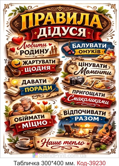 Табличка Правила дедушки в подарок для дедушки купить