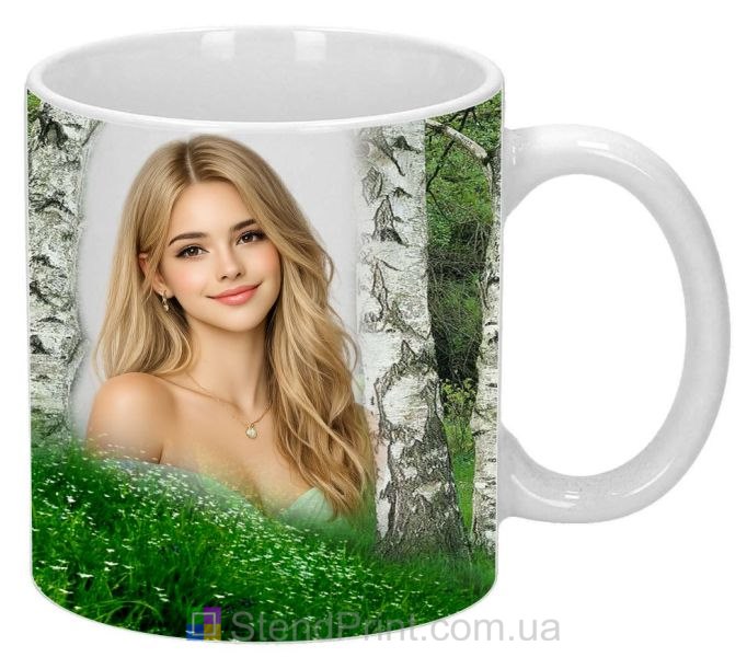 Кружка с фото весенний подарок подруге с природным дизайном