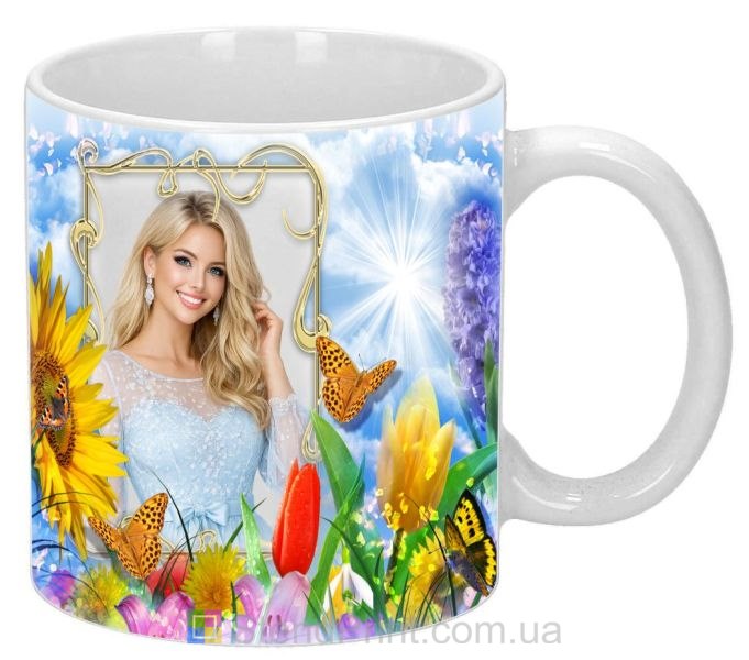 Кружка с фото голубое небо весенние цветы заказать