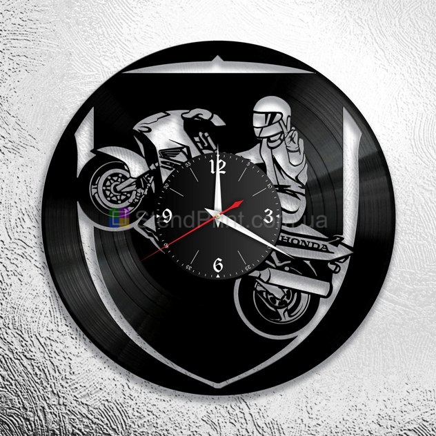 Часы настенные черные с мотоциклом