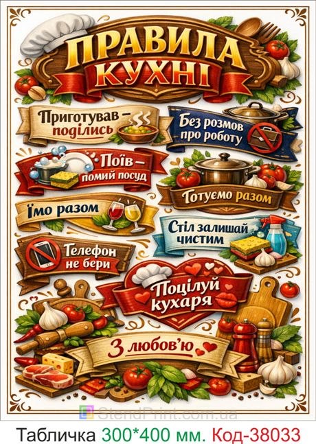 Табличка правила кухні купити декор для кухні