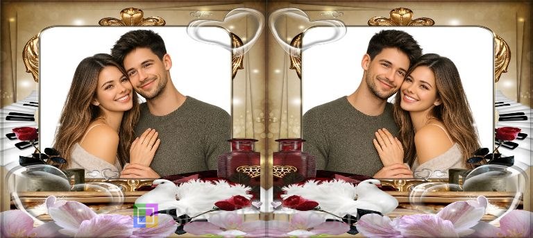 Кружка для пары с фото в золотой рамке подарок