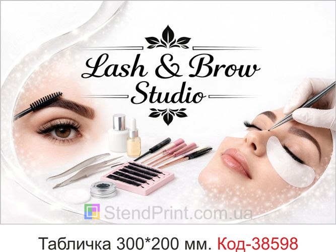 Стильная вывеска Lash & Brow Studio — табличка для студии ресниц и бровей