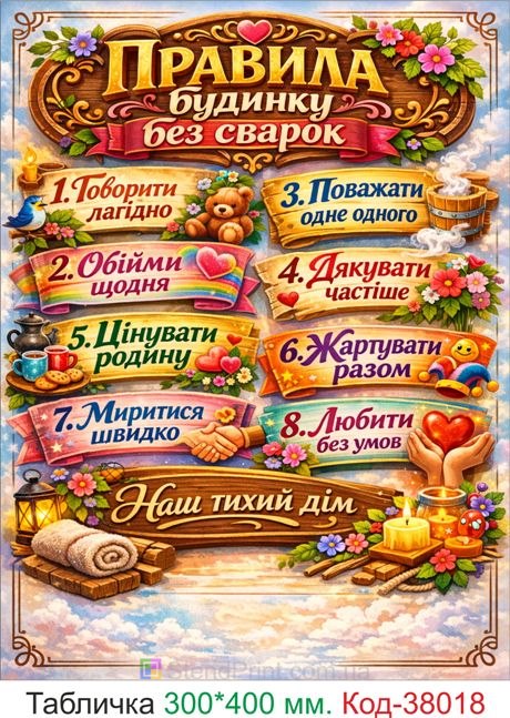 Купить табличку "Правила дома без ссор" яркий декор
