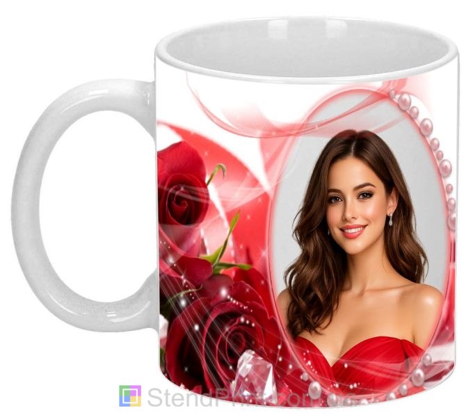 Чашка з фото з трояндами та серцем романтичний подарунок коханій жінці