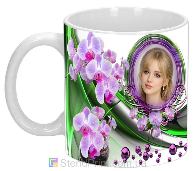Чашка с фото для девушки подарок с орхидеями печать фото на кружке заказать