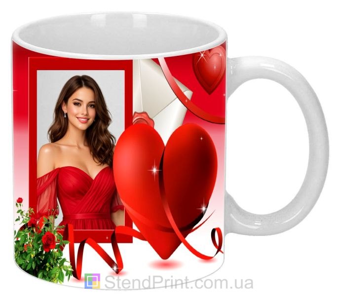 Кружка с фото сердце и розы романтический подарок