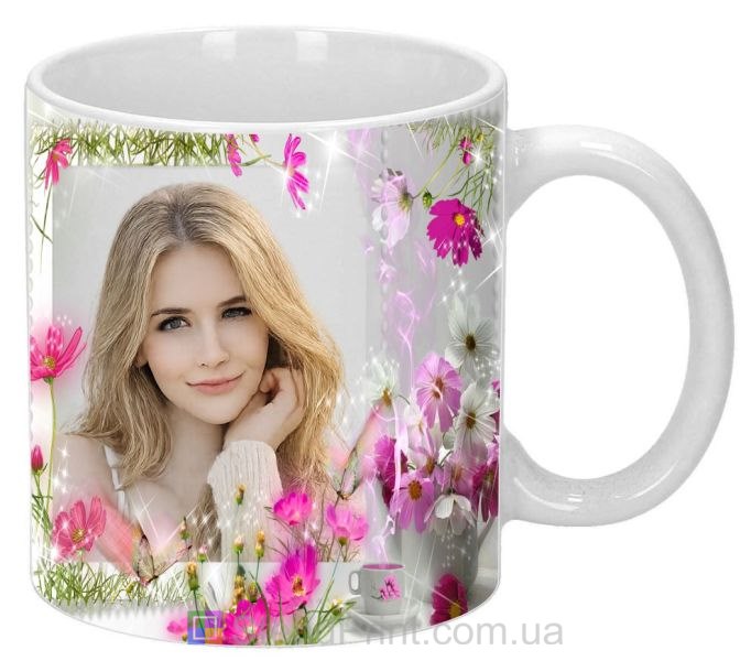 Чашка с фото с полевыми цветами и чаем уютный персональный подарок