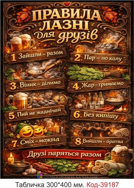 Табличка Правила бани для друзей для бани и сауны купить