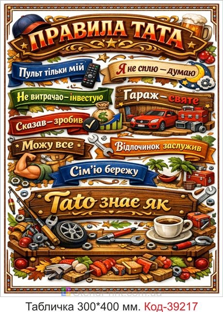 Табличка Правила папы в подарок для отца купить