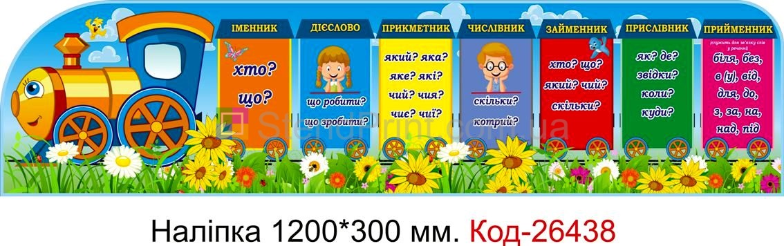 Наліпка самоклеюча наклейка для початкового класу "Мовний потяг" Код-26438