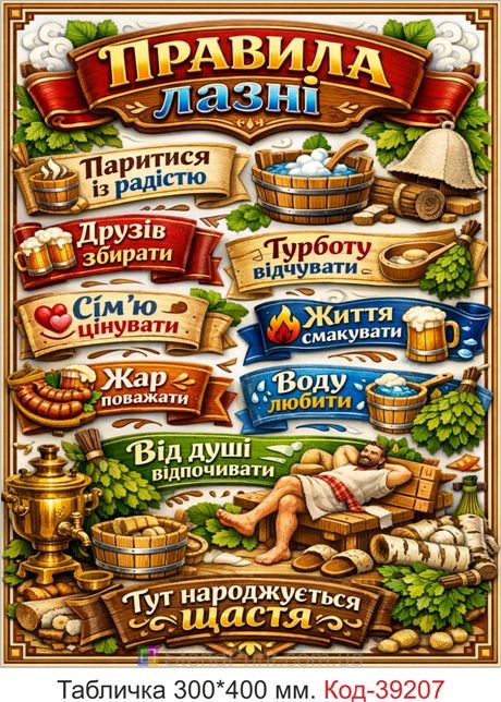 Табличка Правила лазні для бані та сауни купити онлайн
