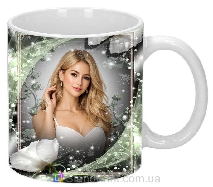 Кружка с фото белые розы со своим фото заказать