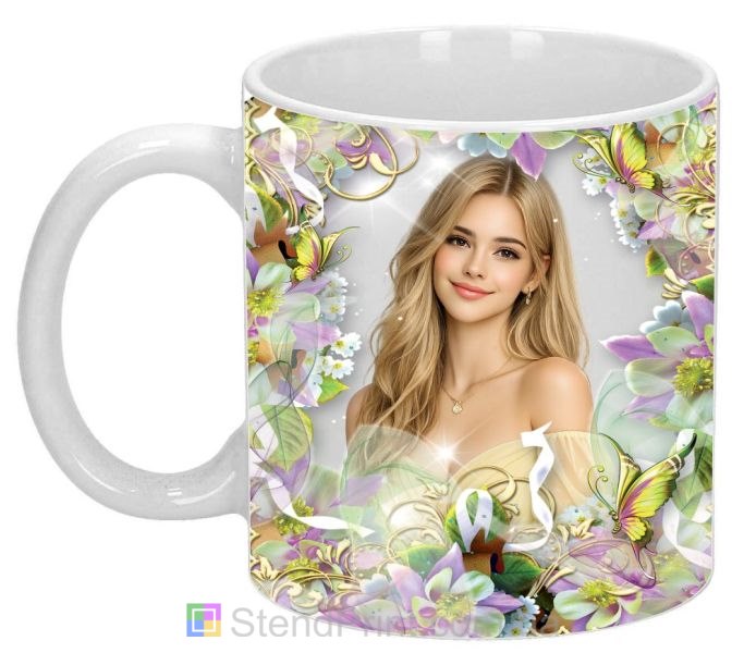 Горнятко з фото весняна рамка квіти метелики замовити