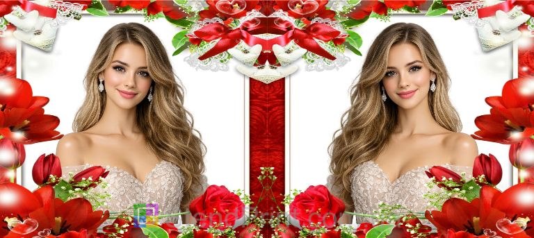 Кружка с фото с красными цветами романтический подарок с лентой заказать