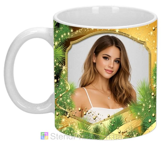 Кружка с фото новогодний подарок для девушки золотой дизайн заказать