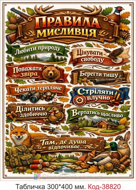 Табличка для мисливця правила інтер’єрний декор купити