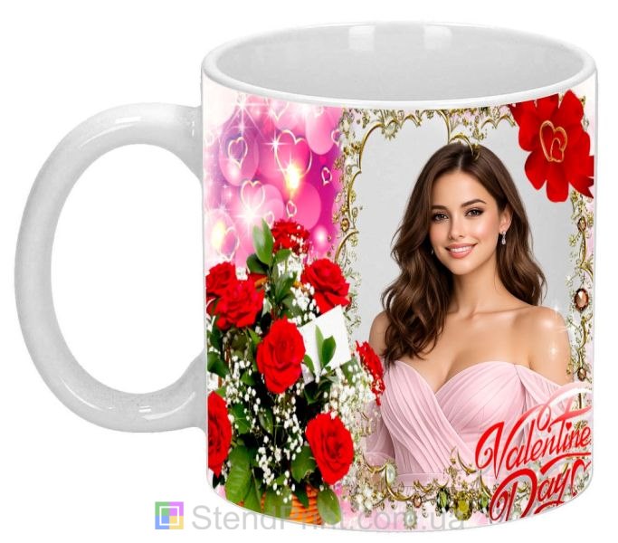 Чашка с фото с розами и сердцами романтический подарок на День влюблённых заказать