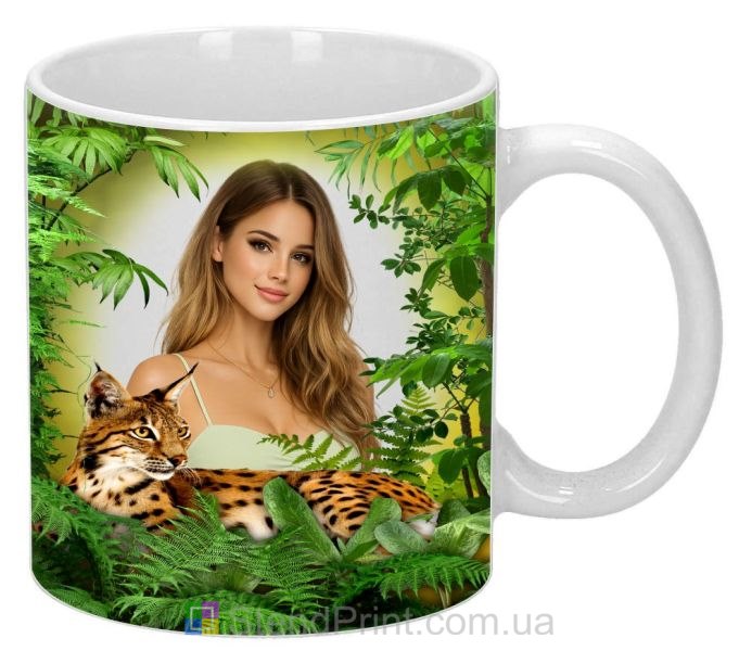 Кружка з фото рись екзотичні рослини замовити