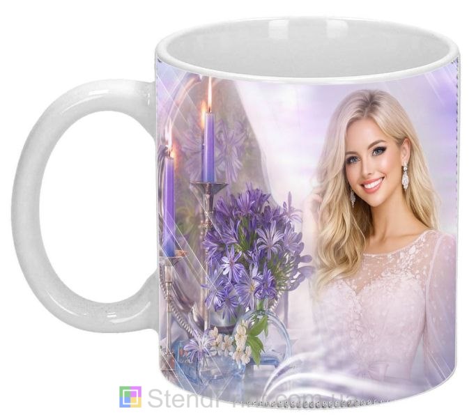 Чашка з фото весняні квіти та свічки — романтичний дизайн, замовити