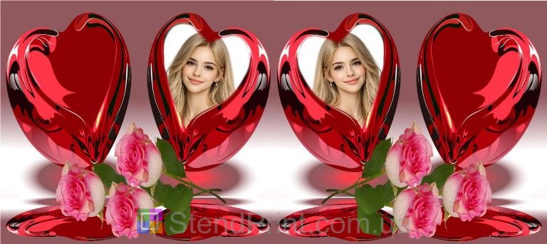 Кружка с фото с алыми сердцами и розами романтичный персональный подарок заказать