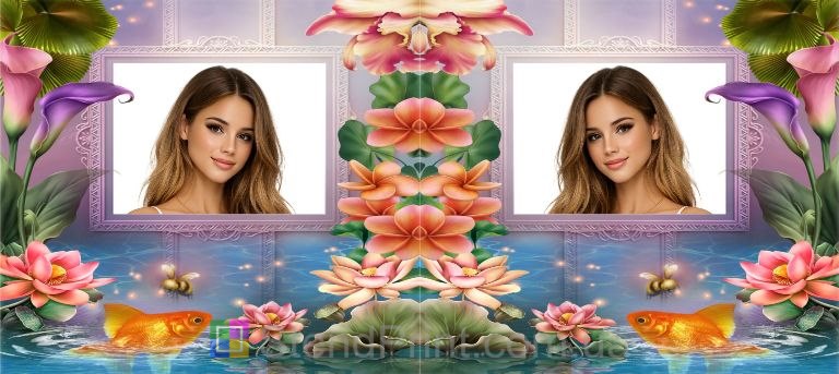 Кружка с фото для девушки с цветами и золотой рыбкой подарок заказать