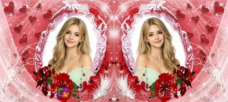 Горнятко з фото для коханої з серцями та трояндами романтичний подарунок замовити