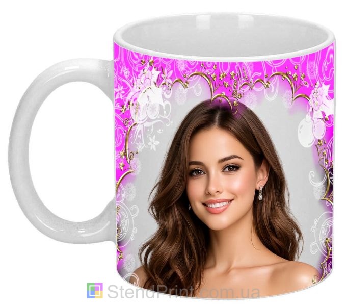 Кружка з фото для дівчини — рожевий романтичний подарунок із сердечками, замовити