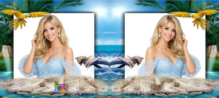 Чашка с фото остров попугай дельфины морской пейзаж заказать