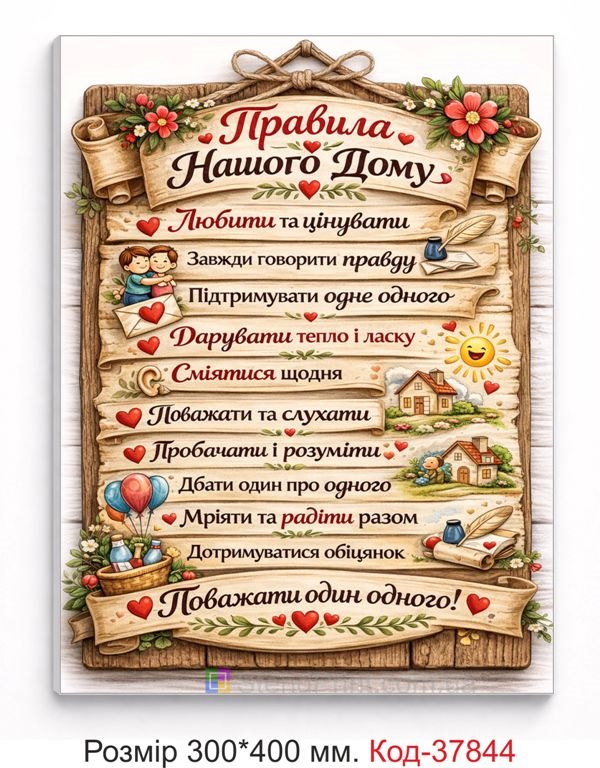 Табличка правила нашого дому дерев’яна декоративна купити на стіну