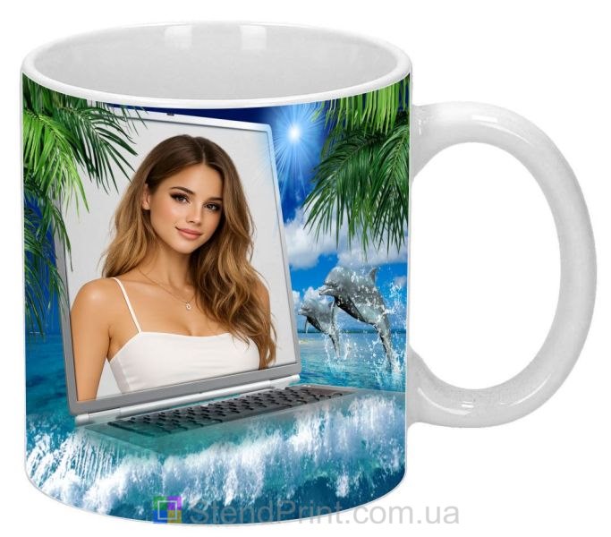 Кружка с фото дельфины морской пейзаж фоторамка ноутбук заказать