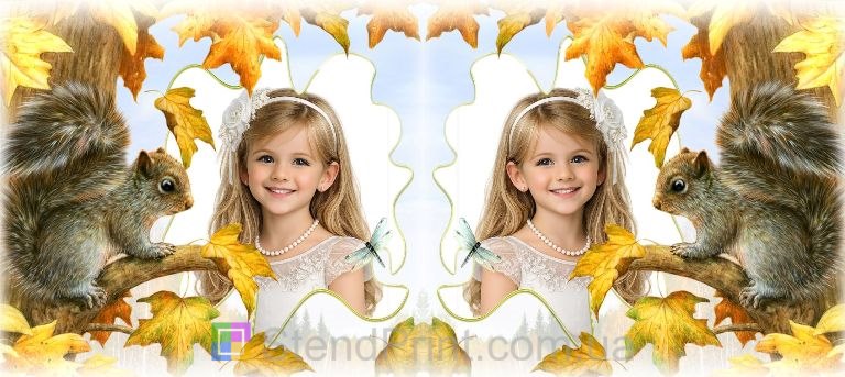 Кружка з фото осіннє листя та білочка — персональний друк на кружці