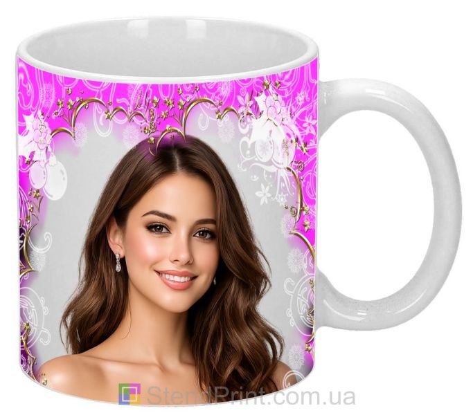 Кружка з фото для дівчини — рожевий романтичний подарунок із сердечками, замовити