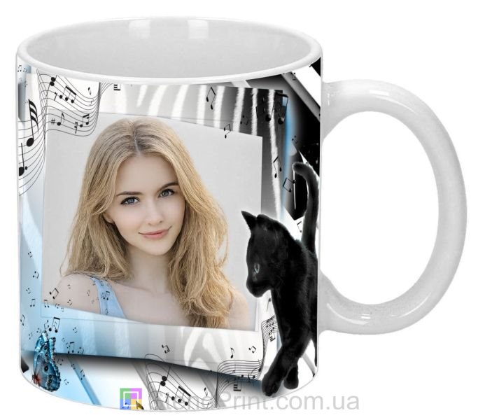 Кружка з фото чорне кошеня музичний фон замовити