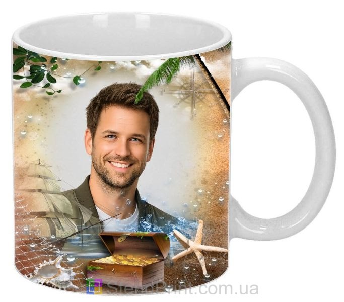 Кружка с фото море пальмы сокровища парусник заказать