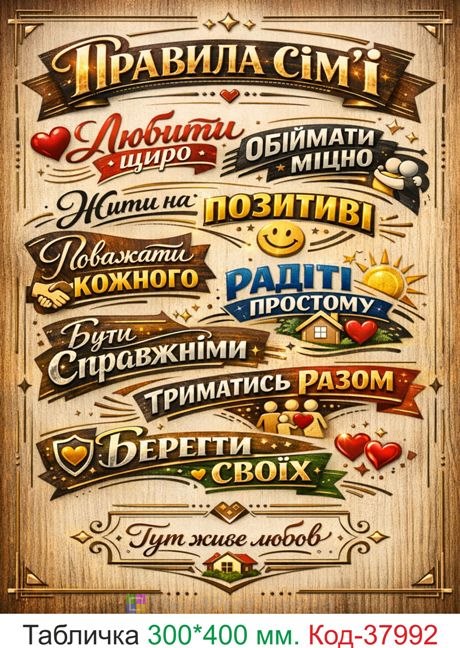 Табличка правила сім’ї постер на стіну купити декор