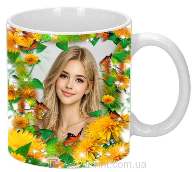 Чашка з фото з кульбабами та метеликами ніжний подарунок коханій