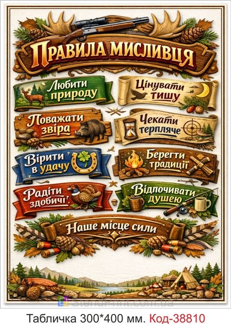 Табличка правила охотника купить декор охотник